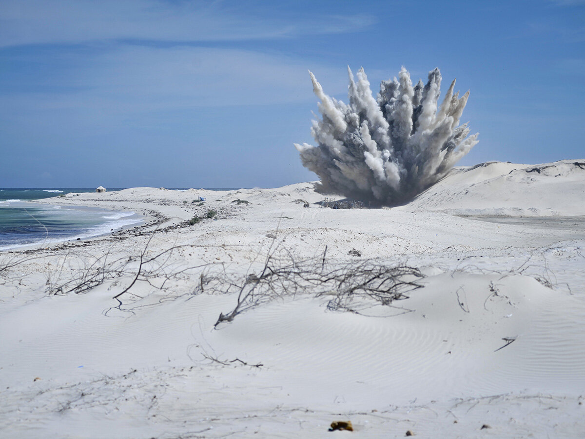 Over 200 kilos of unexploded ordnance (UXO) are destroyed outside of Mogadishu, Somalia, at a safe location to ensure these weapons no longer pose a risk to civilians. Photo: AU UN IST/Tobin Jones